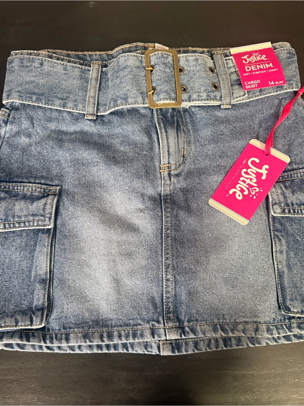 Justice Light Blue Denim Cargo Skirt with Belt size 14 slim